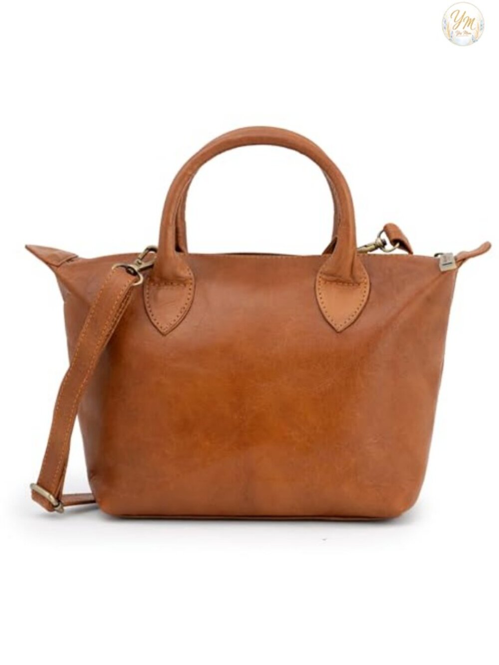 Full Grain Leather Shoulder Bag Women Veg-Tanned Adjustable Strap Fits Tablet